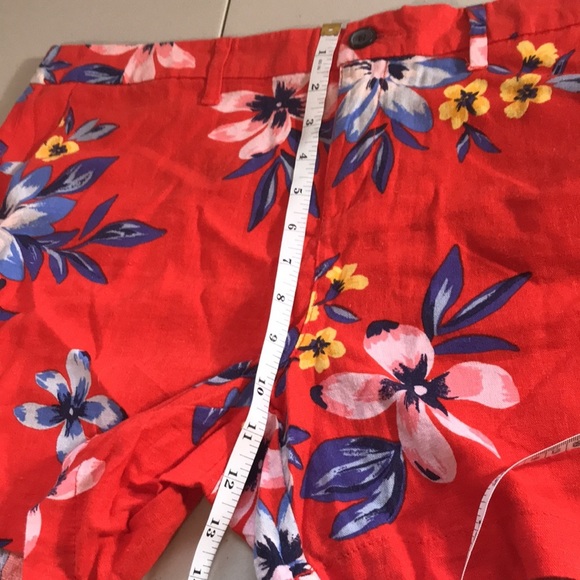 Nwt Old Navy everyday Shorts Orange Red Tropical Floral Linen Blend size 12 - Picture 8 of 11